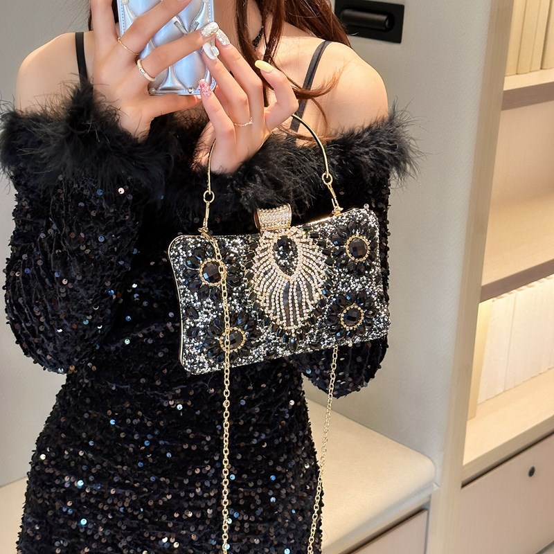 Mingyuan Heavy Industry Diamond Set Banquet Bag Black Gemstone Set Diamond Handbag Women's Pearl Water Diamond Bag Handbag Cheongsam Women