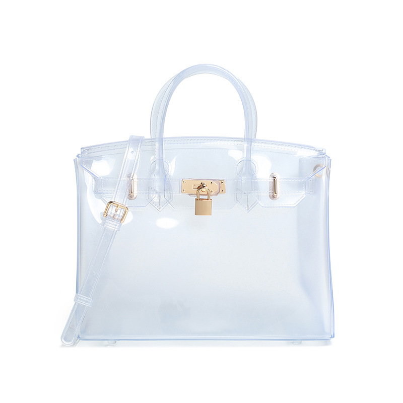 PVC jelly bag, women's cross-border foreign trade new transparent platinum bag, large capacity single shoulder handbag, beach bag