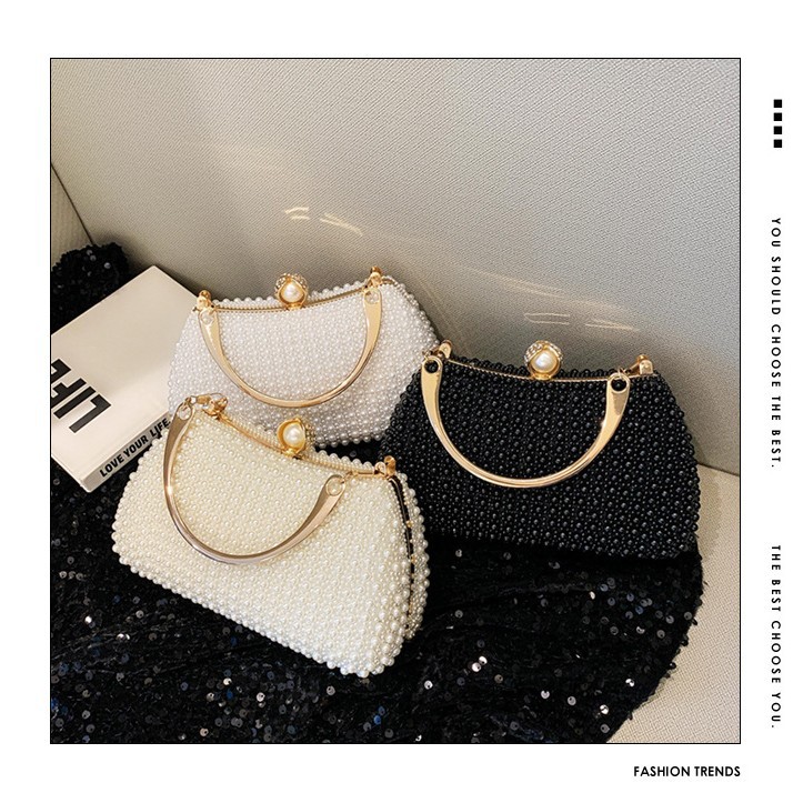 New pearl women's handbag, banquet dress, shoulder bag, elegant socialite, banquet bag, high-end feel, armpit bag wholesale