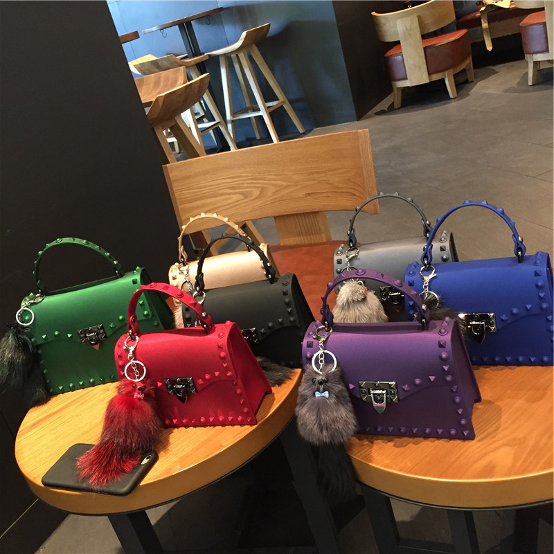 2025 European and American New Fashion Matte PVC Jelly Bag Trendy Color Diamond Rivet Handheld Single Shoulder Diagonal Span Bag