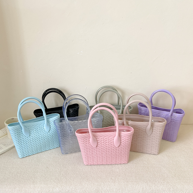 2025 summer new jelly bag woven pattern grass woven vegetable basket bag simple single shoulder diagonal span large capacity tote women