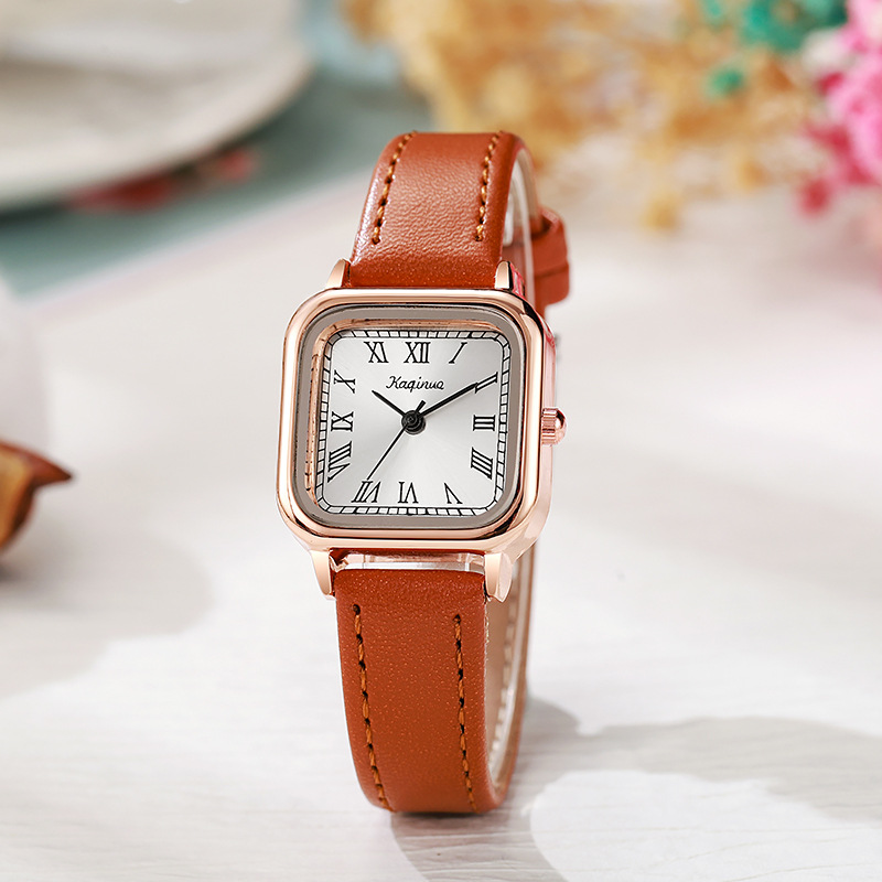 Square Korean Ins style belt women's watch, fashionable student women's watch, niche high-end quartz watch