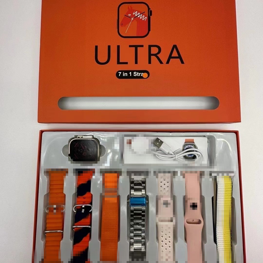 Ultra7in1 Bluetooth Calling Smart Watch 7-Piece Set Wireless Charging Heart Rate Health Reminder Sports Watch