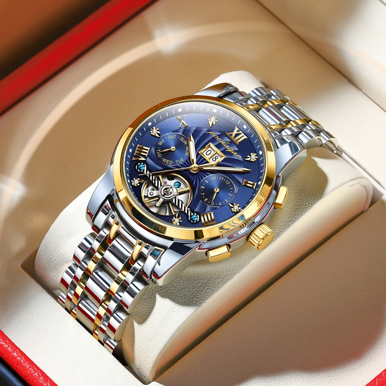 Swiss brand's new multifunctional men's watch, fully automatic mechanical watch, live broadcast of foreign trade hot item, one piece dropshipping