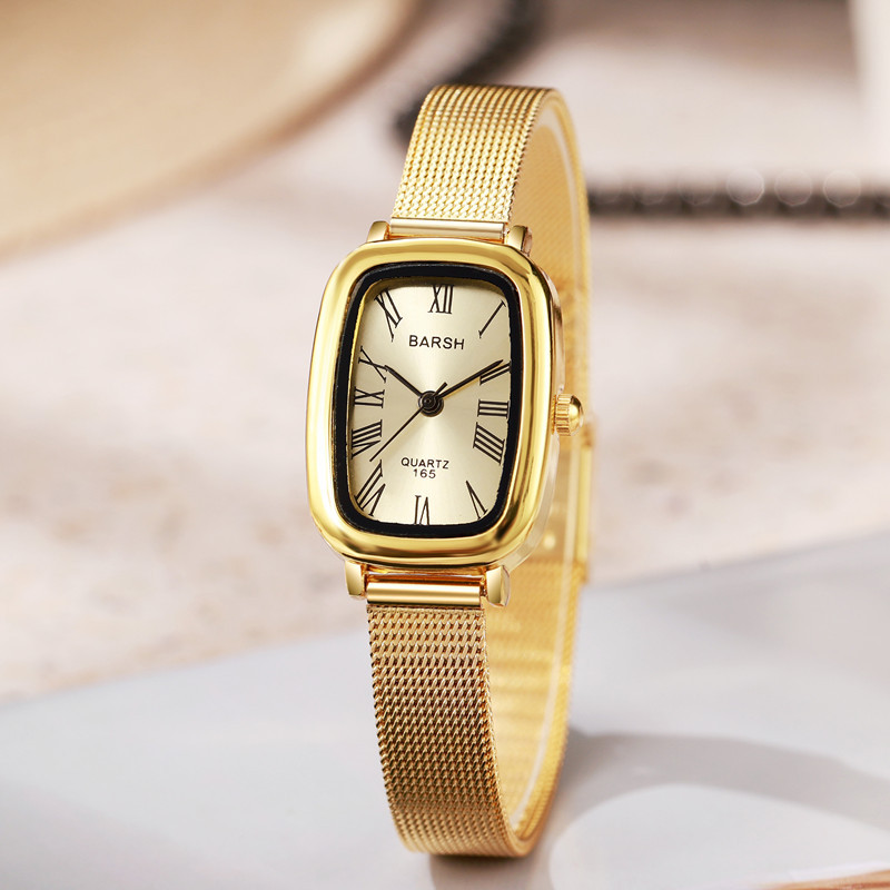 Mesh belt women's watch oval plate antique gold watch women's square retro quartz watch steel strip women's watch wholesale source