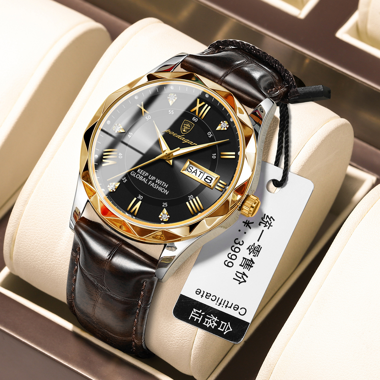 Swiss brand genuine men's watch waterproof dual calendar luminous quartz watch live broadcast foreign trade hot item, one piece dropshipping