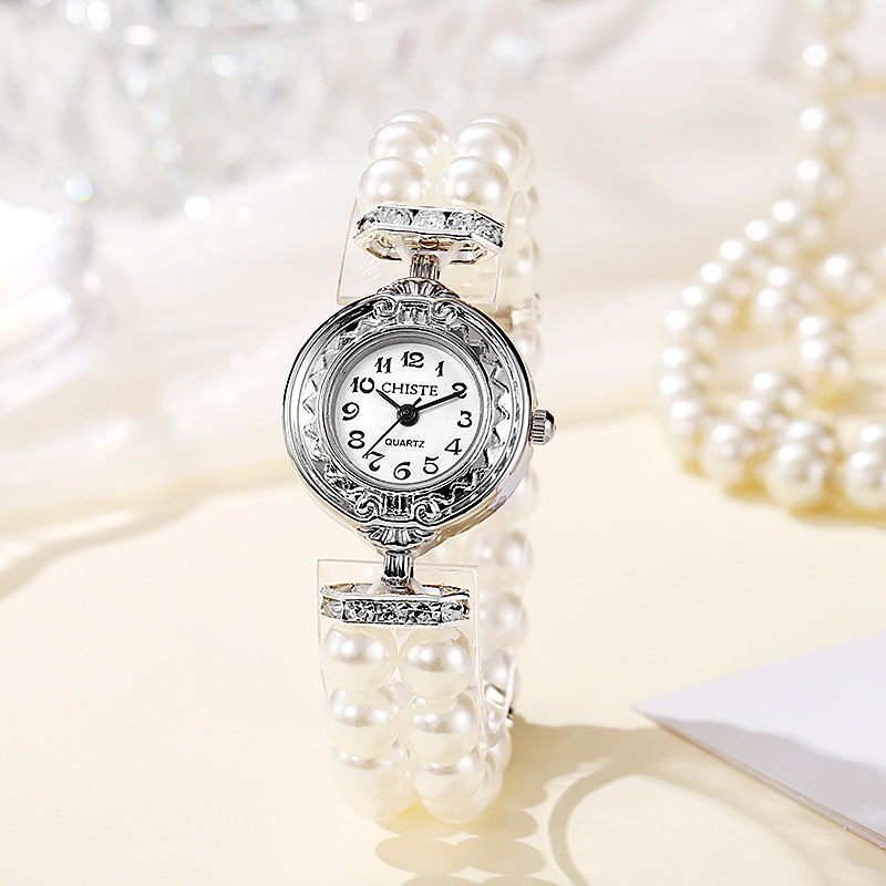 Creative Fashion New Product Pearl Bracelet Watch Women's Fashion Women's Student Niche Elastic Rope String Cross border Explosive