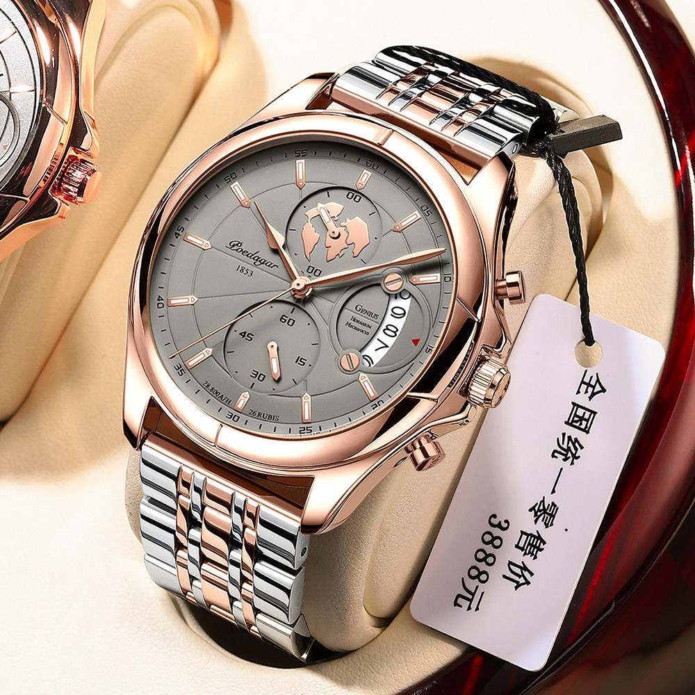 Swiss brand's new multifunctional luminous men's watch waterproof quartz watch live broadcast foreign trade hot item, one piece dropshipping