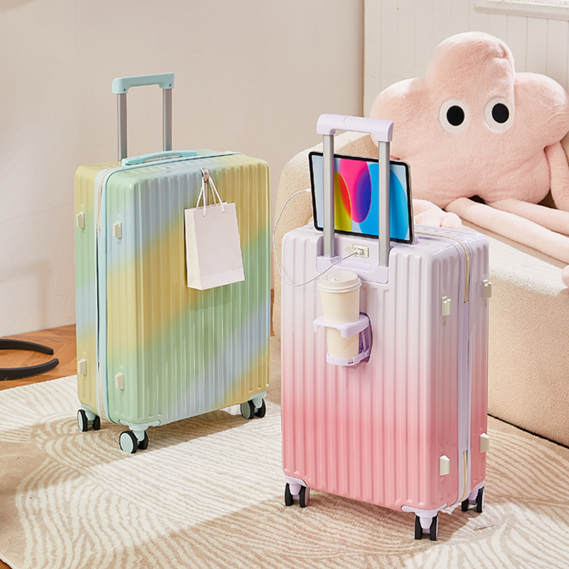 New Explosive Gradient Luggage with Super High Beauty Goddess Multi functional Trolley, Silent Wheels 24 inches