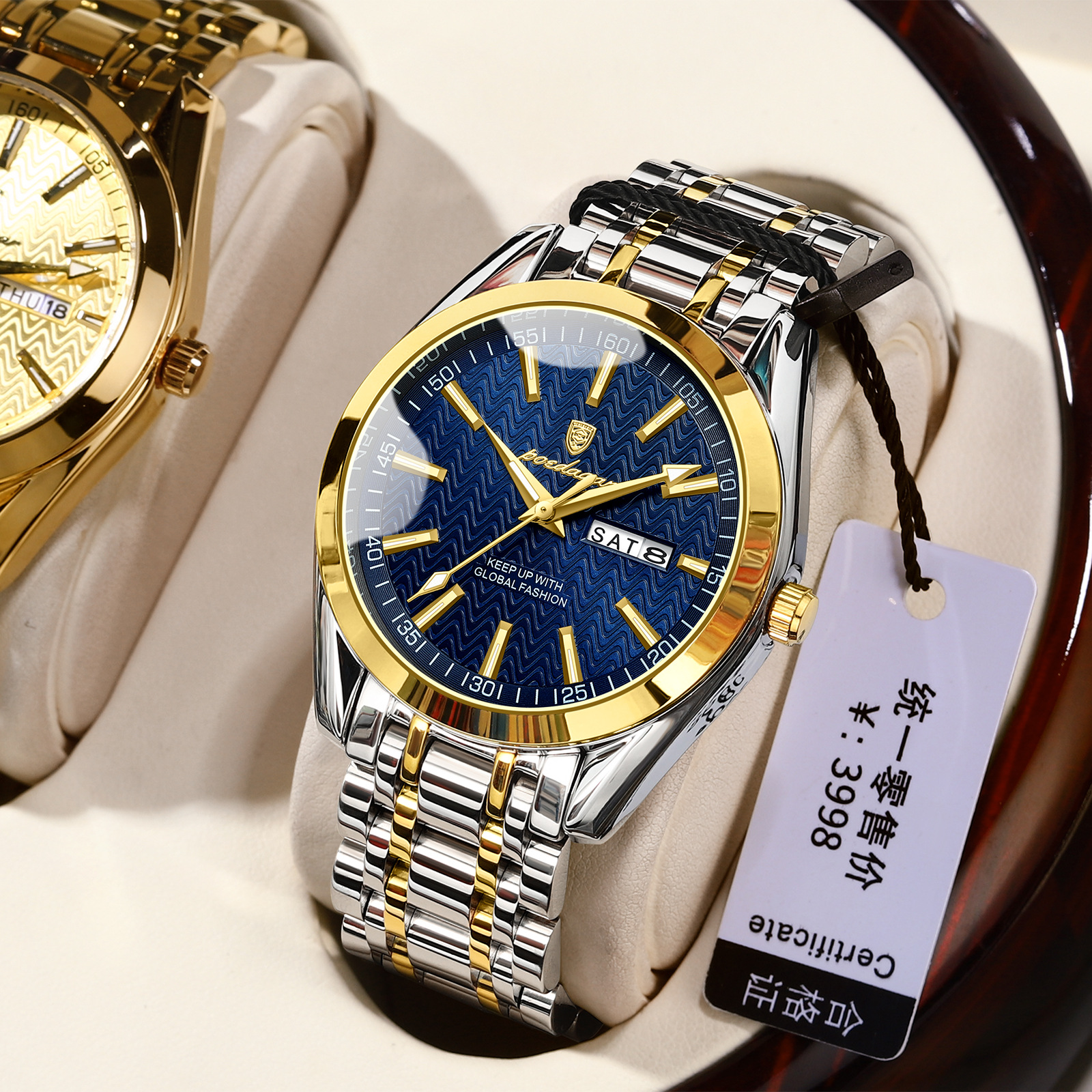 Swiss new men's watch quartz waterproof luminous dual calendar watch, men's live broadcast, foreign trade hot item, one piece dropshipping