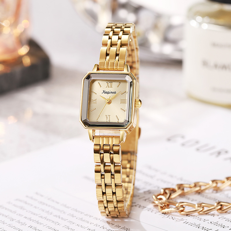 Square gold small dial women's watch, women's style steel strap, niche women's watch, light luxury fashion, high-end quartz watch