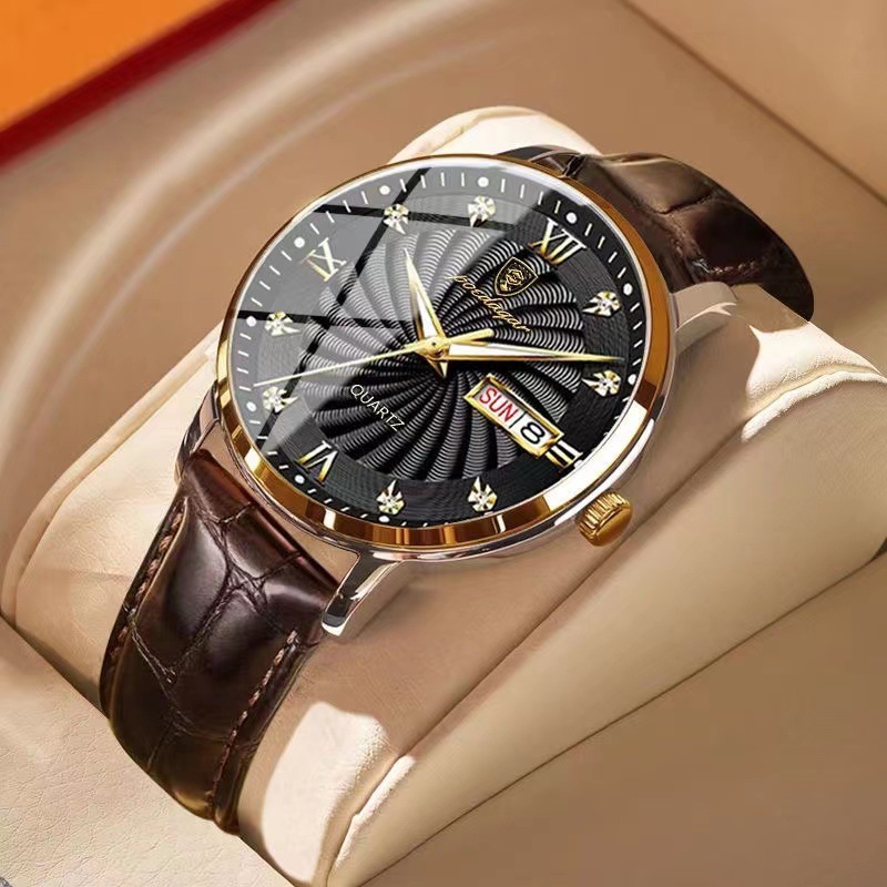 AliExpress Cross border Foreign Trade Explosive Swiss Brand Waterproof Luminous Double Calendar Men's Watch Business One Piece dropshipping