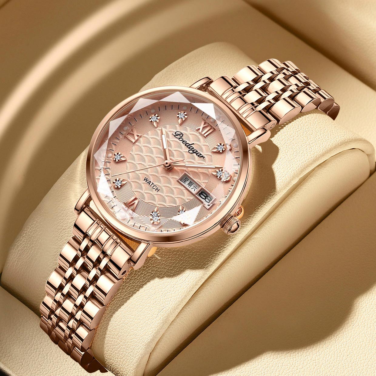 Swiss brand women's watch waterproof night light dual calendar fashion women's watch live broadcast foreign trade hot item one piece dropshipping
