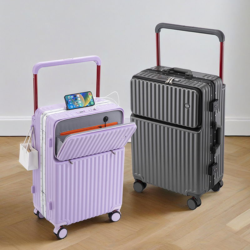 Wide pull rod front opening multifunctional luggage compartment for women, 20 inches high appearance, front opening travel, silent universal wheel