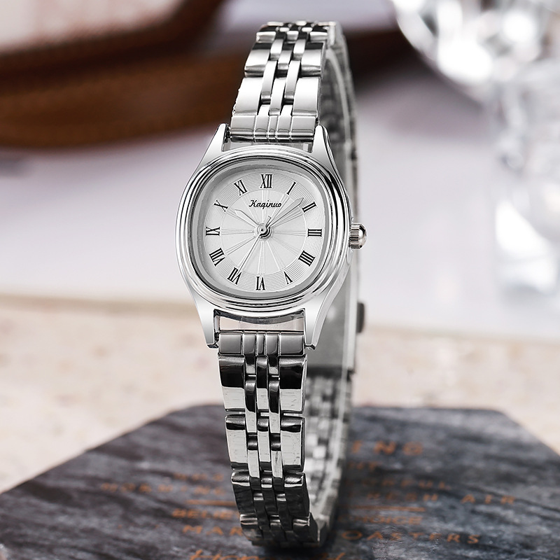New compact women's watch, women's watch with oval shaped steel strap, high-end feel, student exam watch, simple cross-border explosive model