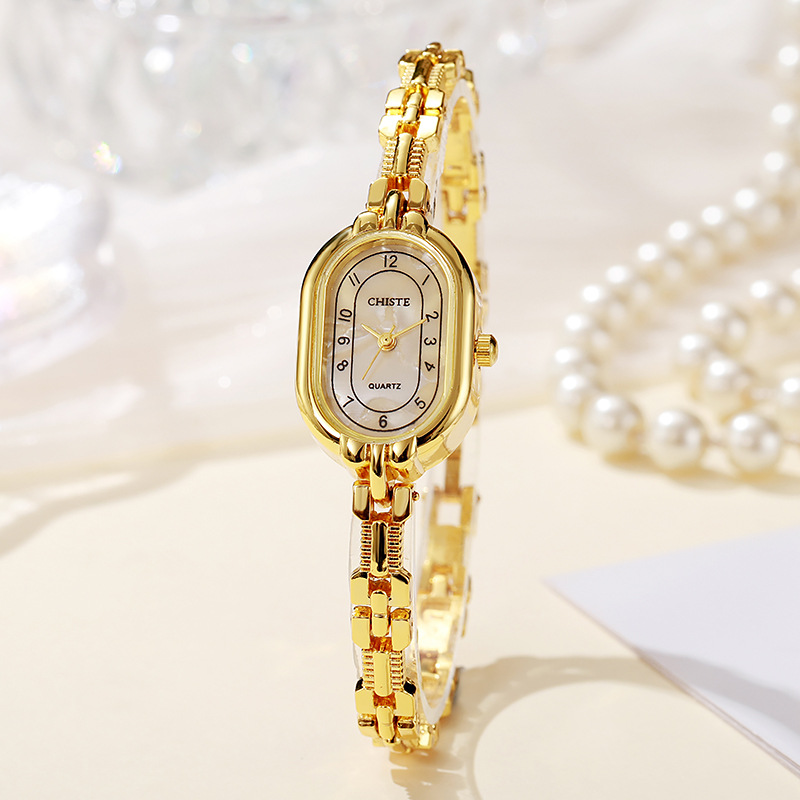 New retro oval women's watch, niche high-end feel, mother of pearl bracelet watch, fashionable women's watch, student niche style