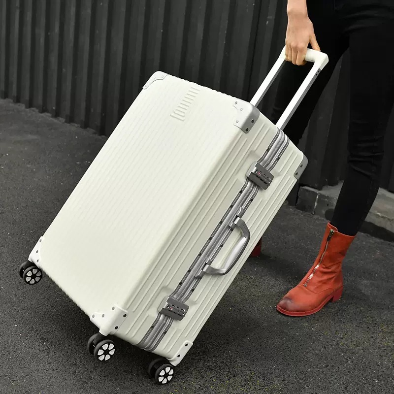 New luggage case with aluminum alloy universal wheels, 24 inch aluminum frame, leather suitcase, travel suitcase, women's suitcase, 26 retro style luggage case