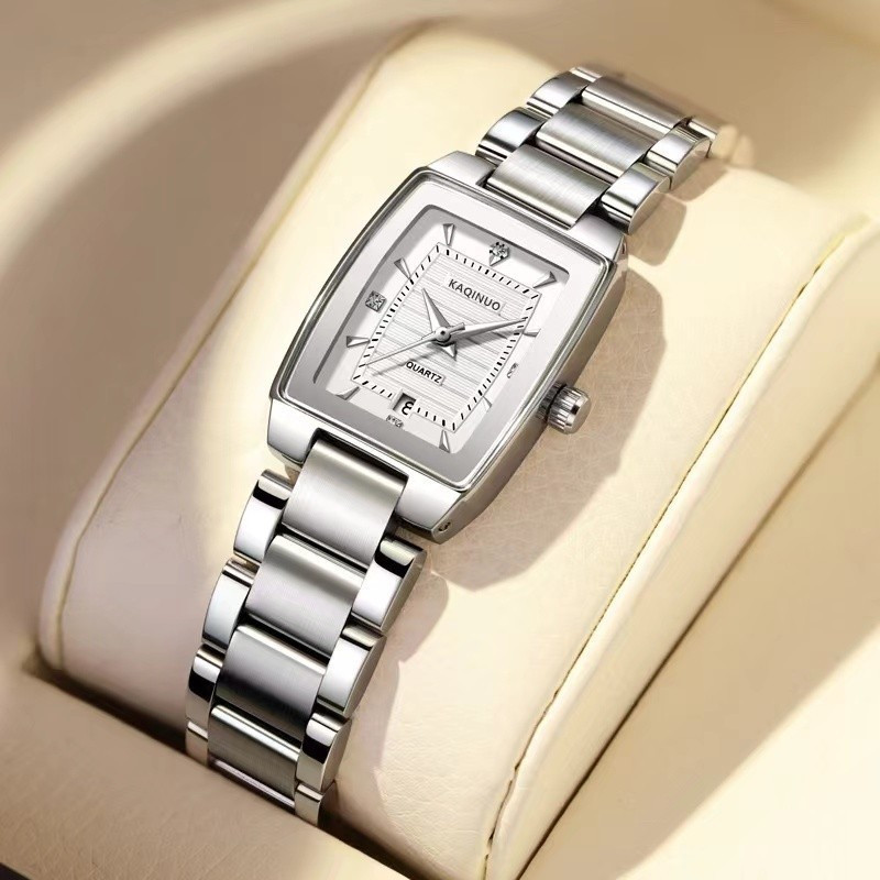 New popular women's watch, niche luxury retro ins style square wine barrel steel strap high-end watch