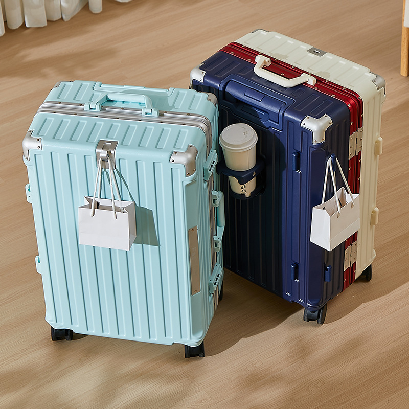 Luggage compartment, large capacity aluminum frame suitcase, aviation boarding case, thickened leather suitcase, travel suitcase, password box, sturdy and durable