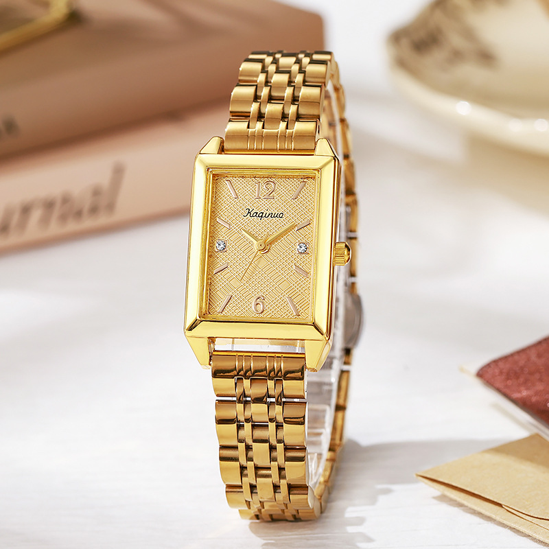 Cross border new gold watch women's square high-end feeling Guangzhou watch light luxury niche steel strip women's student watch