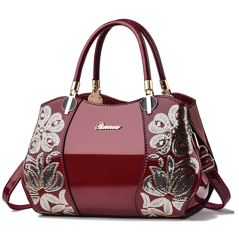 Middle aged women's bag Boston atmospheric women's bag patent leather mother bag large capacity handbag