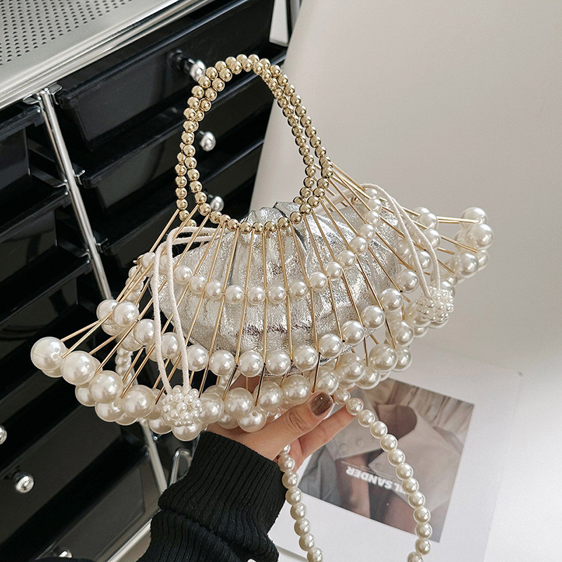 Bag Spring/Summer New Style 2025 European and American Retro Banquet Handbag Small Fragrant Style Folded Pearl Chain Diagonal Hollow Bag for Women