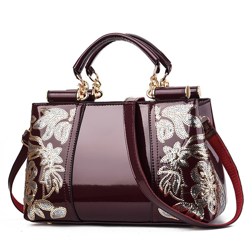 2025 European and American patent leather glossy women's bag, bride's wedding grand handbag, large capacity women's single shoulder crossbody bag