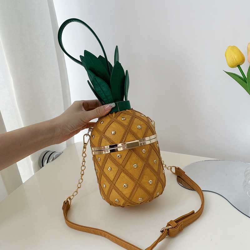 Personalized Pineapple Style Bag 2025 Small Fresh Art Girl Ins Single Shoulder Crossbody Rivet Chain Cylindrical Bag