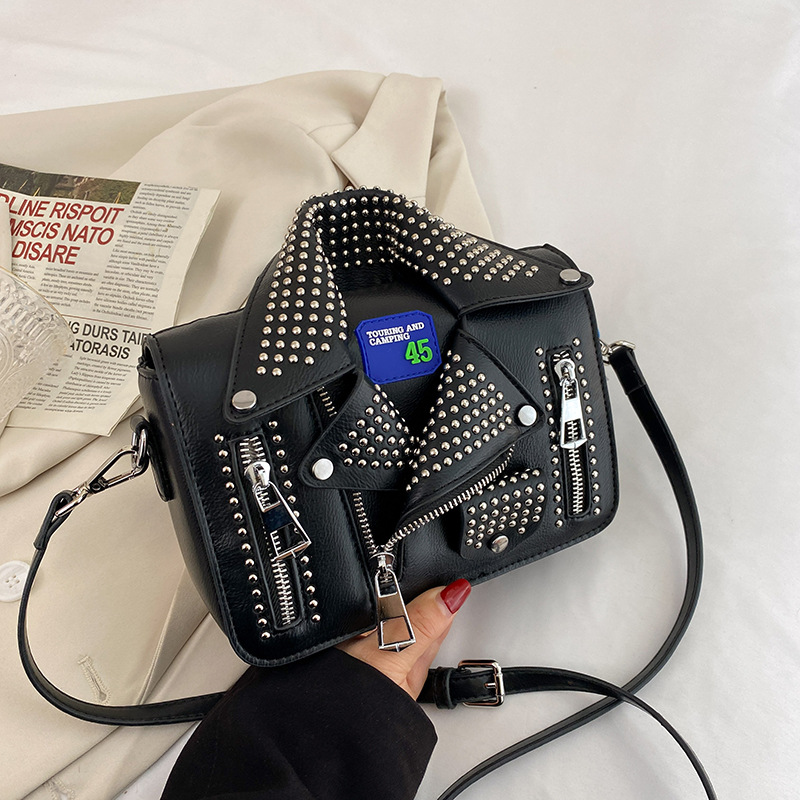 PU foreign trade personality funny jacket bag 2025 super Korean version fashion rivet trend single shoulder crossbody small square bag for women