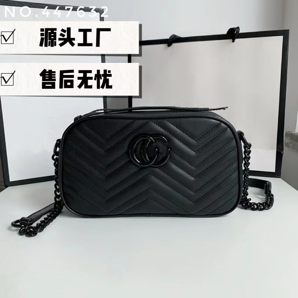 2024 New Double G Camera Bag Marmont Wave Pattern Chain Bag Cross Shoulder Leather with LOGO