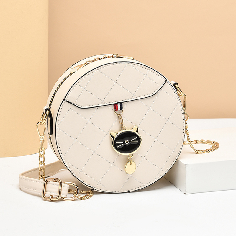 Live streaming recommendation for women's bags 2025 summer new fashionable cat small round bag Korean version diamond grid embroidery thread single shoulder chain bag