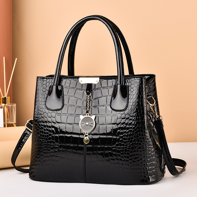 [Foreign Trade Women's Bag] Bright Leather Handbag 2025 Autumn/Winter New Stone Pattern Women's Bag Large Capacity Single Shoulder Crossbody Bag