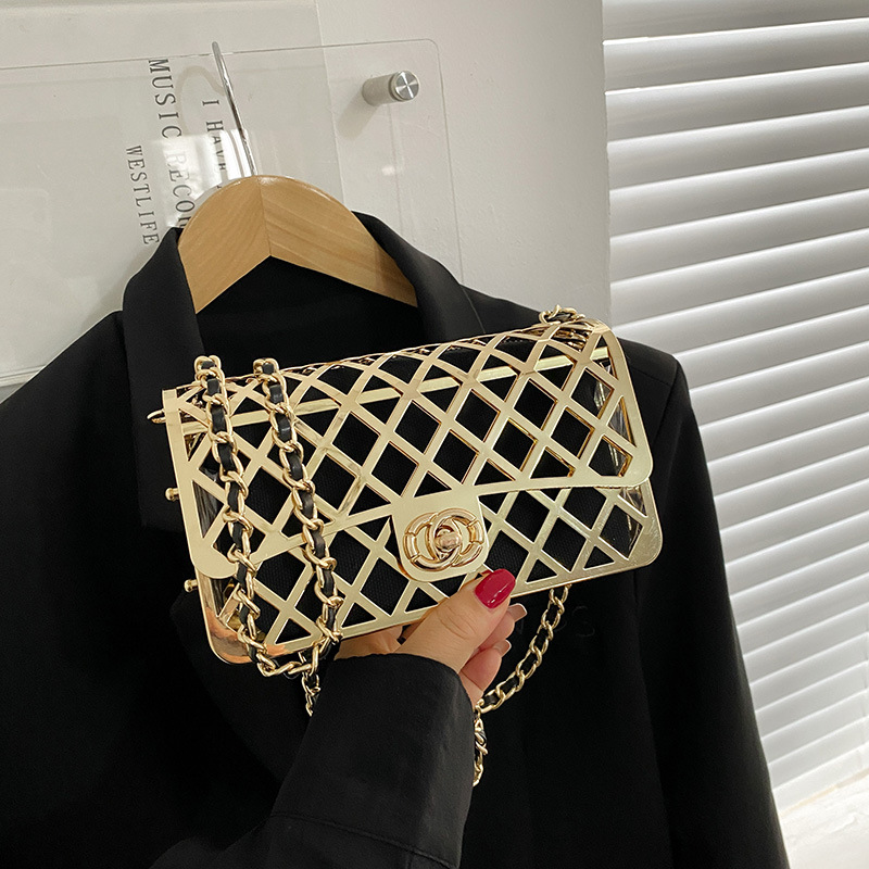 New Metal Small Bag 2025 European and American Fashion Hollow out Personalized Shoulder Bag ins Women's Cross Shoulder Small Square Bag Trend