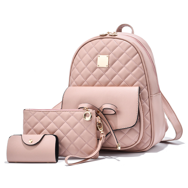 Bag Women 2025 New Butterfly Knot Backpack European and American Trendy Mother Ling Grid Backpack Three Piece Set