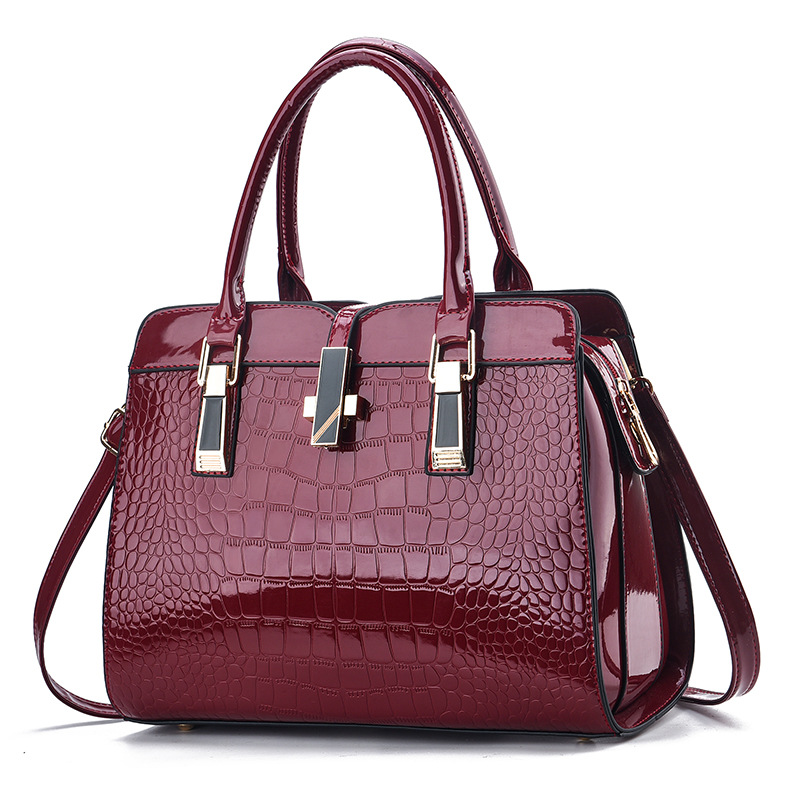 [Cross border] Fashionable shiny leather women's handbag 2025 autumn and winter new large capacity crocodile pattern single shoulder crossbody bag