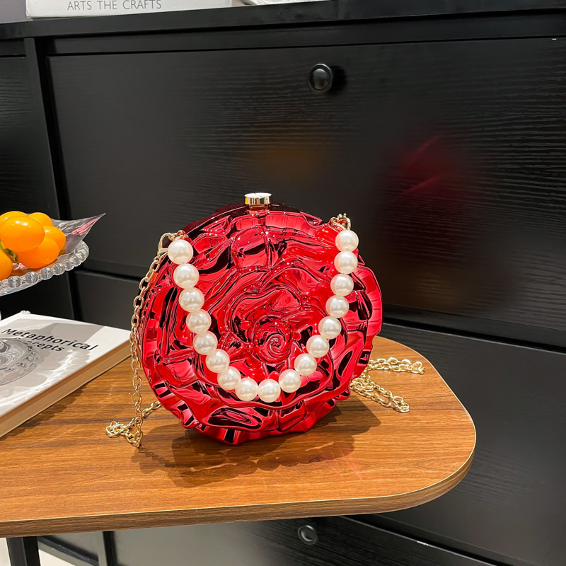 Cross border chain flower acrylic women's bag 2025 new European and American niche shoulder bag pearl hand-held dinner bag trend