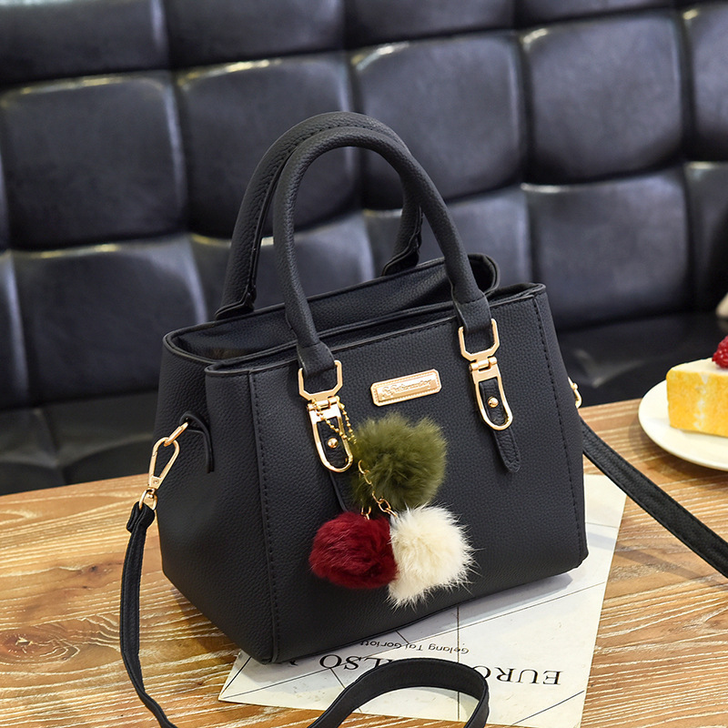 Women's handbag 2025 European and American new fashionable single shoulder small bag, double-layer large capacity wool ball hand-held diagonal cross women's bag