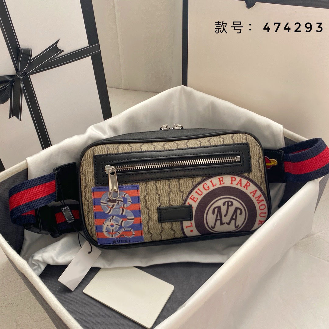New checkered double G men's bag Korean version backpack casual outdoor crossbody bag GG men's sports chest bag waist bag