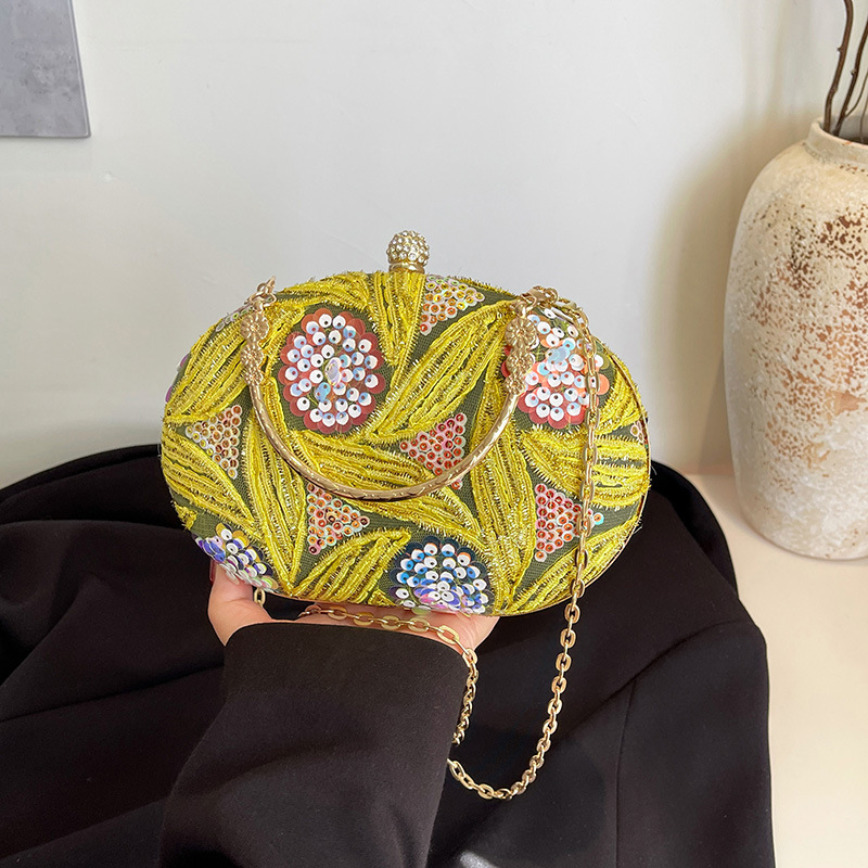 Cross border women's bag 2025 spring new Chinese style dinner bag fashion sequin retro hand-held crossbody chain bag trend