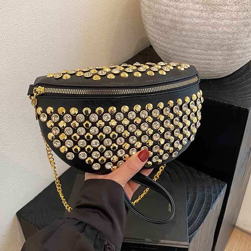 This year's popular bags, women's bags, 2025 new Korean version, fashionable diamond inlaid shoulder bag, sports and leisure crossbody waist and chest bag