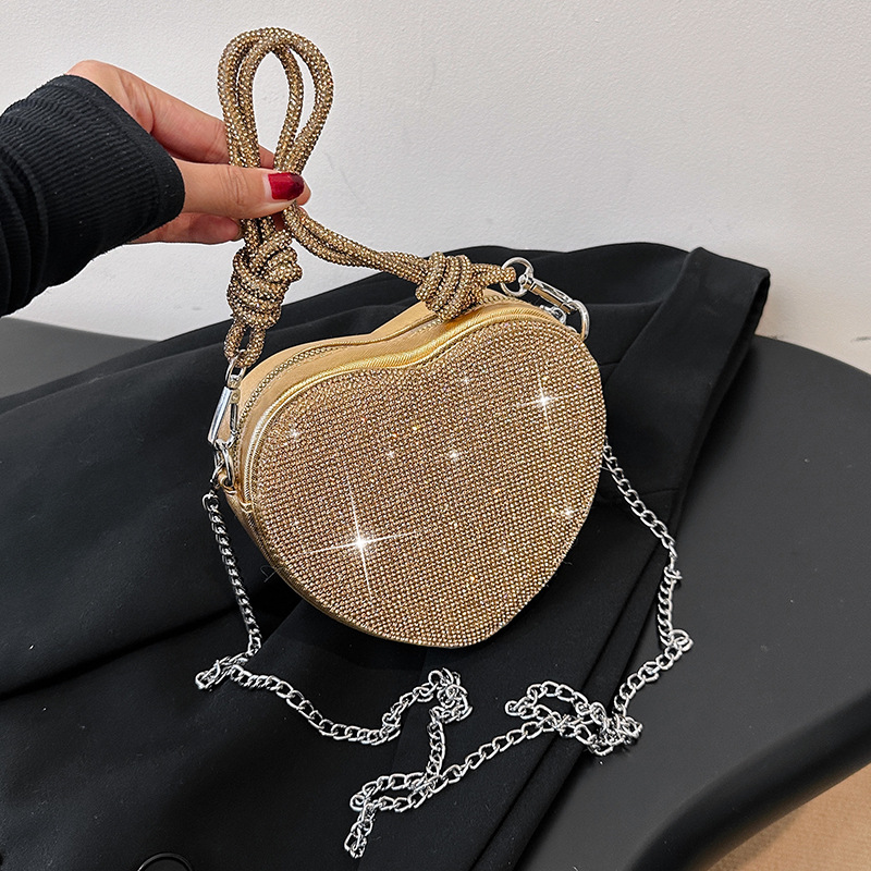 Personalized Love Bag 2025 New European and American Fashion Diamond Western Style Ins Internet Celebrity Women's Cross Shoulder Banquet Bag PU