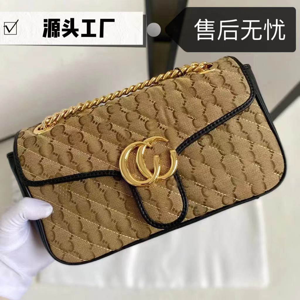 2024 New G-Wave Marmont Women's Bag Chain Bag Double G Single Shoulder Diagonal Cross Bag Physical with Logo Guangzhou Bag