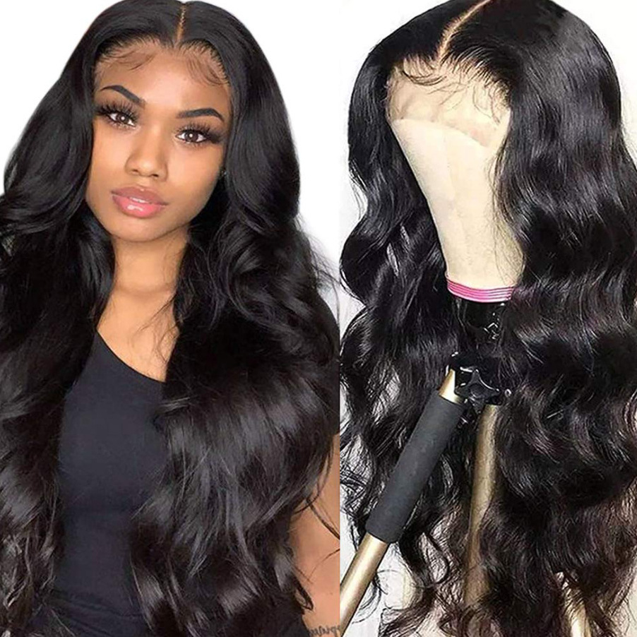 Cross border European and American real hair wig, women's long curly hair, mid split front lace wig headband, 4X4Lace Front Wigs