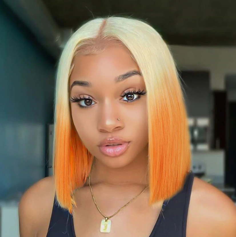 Cross border bob wig hair, European and American wig, women's short straight hair, medium split gradient color synthetic headband, ombrewig