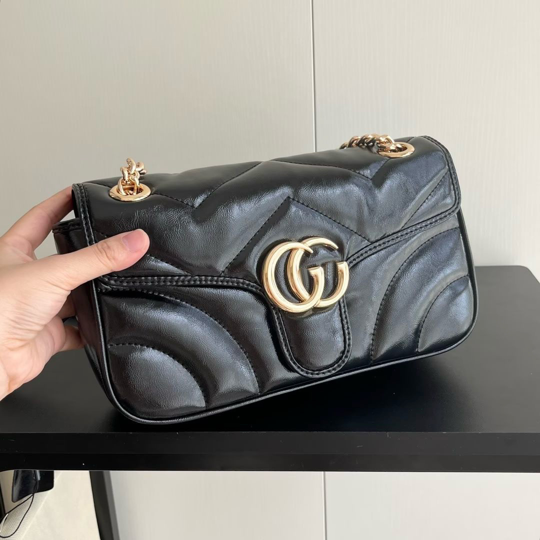 2024 New Trendy Brand Fashion Single Shoulder Crossbody Bag Small Square Bag Double G Women's Bag GG Marmont New Style Lacquer Leather