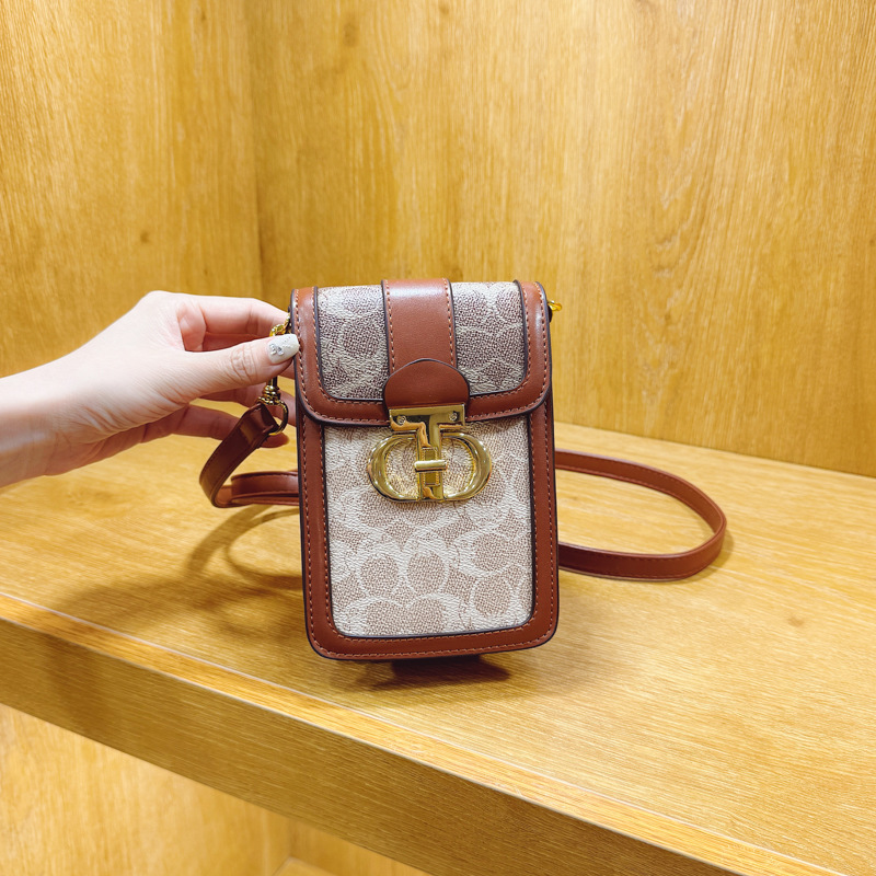 Advanced handbag for women 2025 new retro printed mini phone bag with contrasting colors, vertical shoulder bag, diagonal cross bag