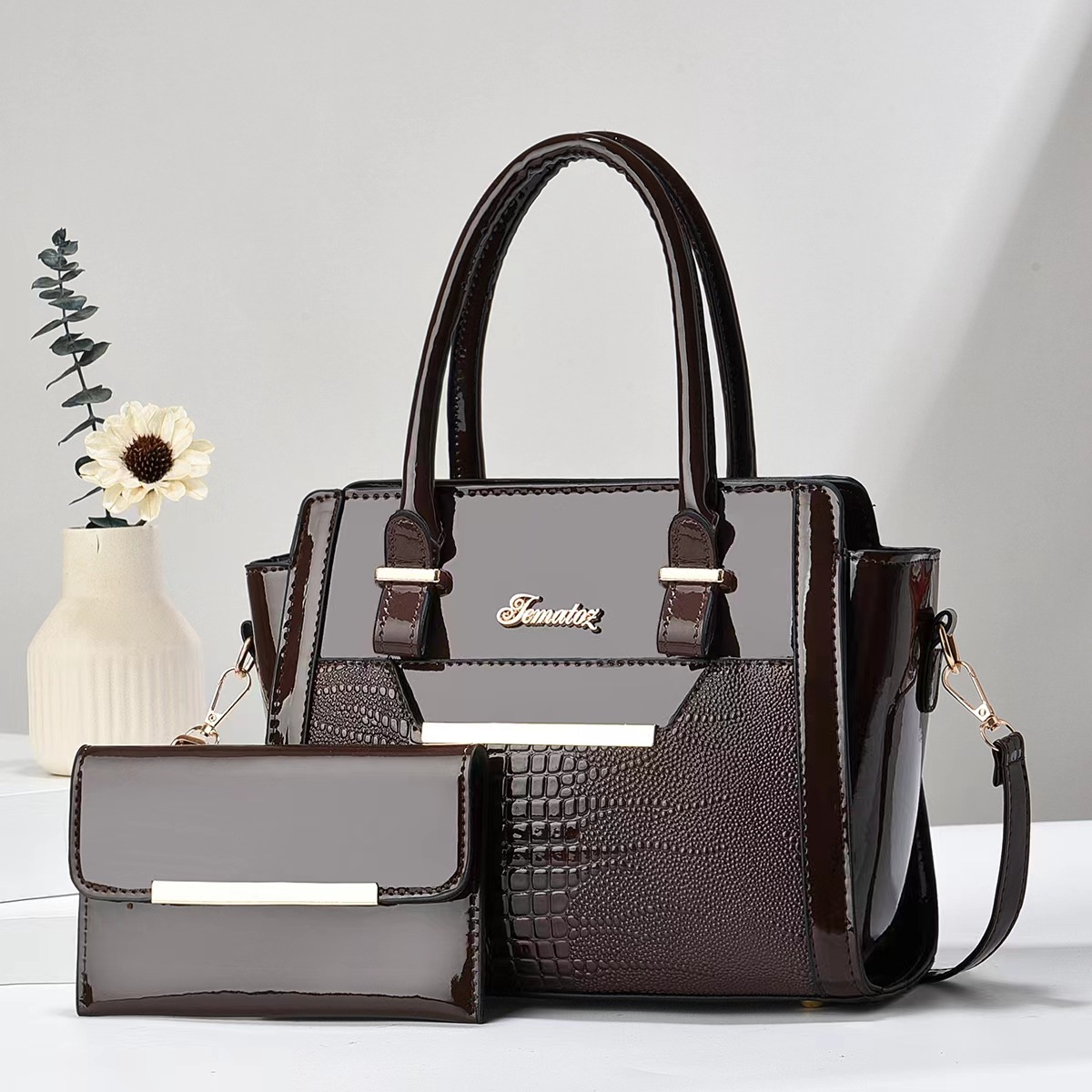 [Cross border Women's Bag] Casual Single Shoulder Women's Bag 2025 New Large Capacity Mother Child Bag Bright Leather Fashion Handbag