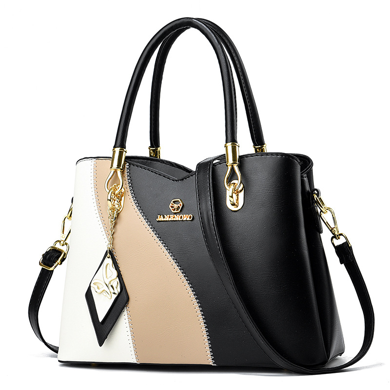2025 Autumn/Winter New Color Contrasting Handbag Large Capacity Soft Leather Mom Bag Middle aged Shoulder Bag