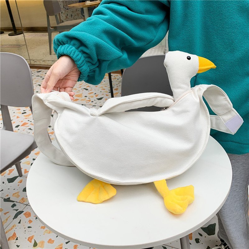 Internet celebrity cute duck head canvas bag for women 2025 new trend funny cute ugly duck student crossbody shoulder bag trend