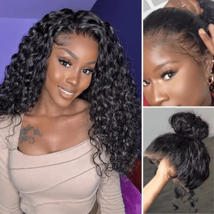 European and American wig 360 full lace human hair wig water real hair wig full lace headband